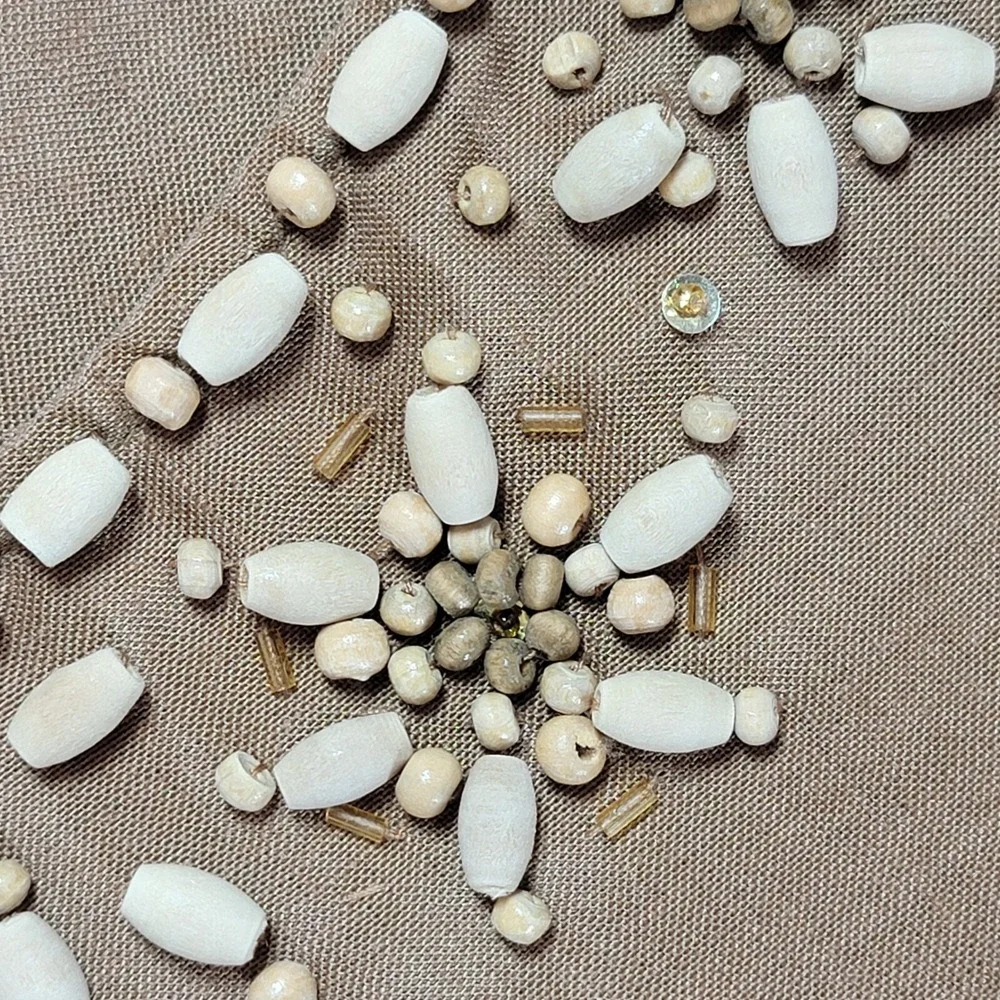 Allison Taylor Linen Tank‎ Top Womens L Beaded Sequin Tank Top Neutral Natural - Picture 6 of 12